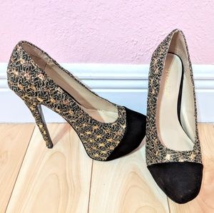 ShoeDazzle Black And Gold Shimmer Stiletto Heels (